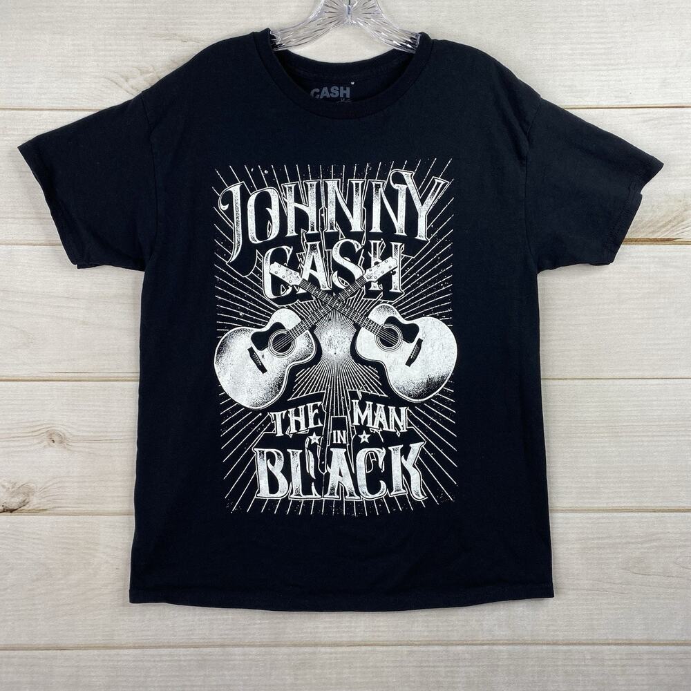 Johnny Cash T Shirt Mens L The Man in Black Sun Records Black Guitar Tee